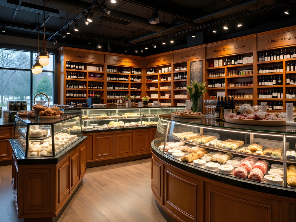 Elegant display of gourmet products and fine wines in upscale Stamford specialty food shop