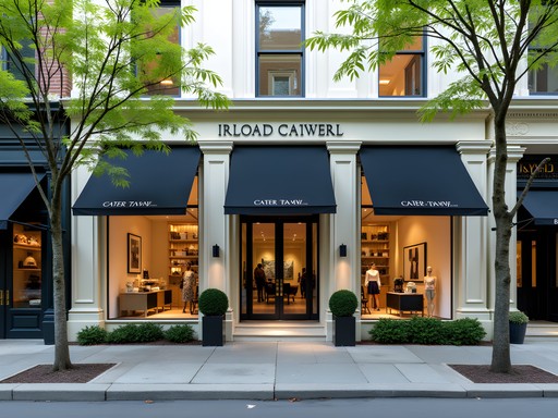 Elegant exterior of luxury boutique on High Ridge Road in Stamford with sophisticated window display