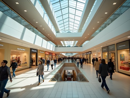Modern interior of Destiny USA shopping mall in Syracuse with multiple levels and skylights