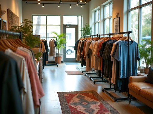 Eco-friendly clothing display at a sustainable boutique in Tallahassee