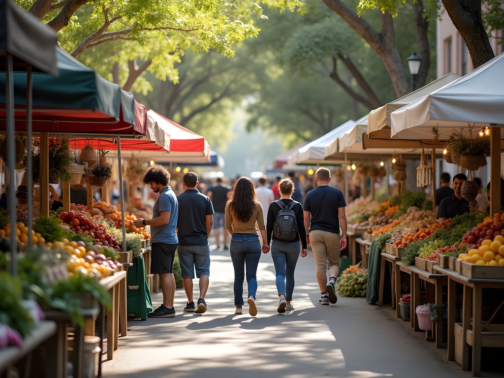 Families shopping at the Tallahassee Downtown Market with local vendors and fresh produce