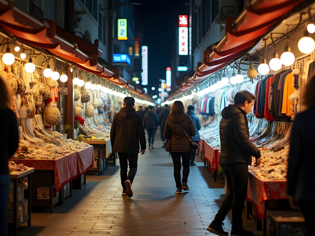 Bustling shopping section of Raohe Night Market with colorful displays of merchandise