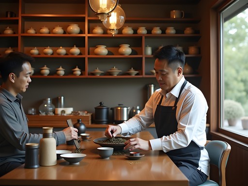 Traditional tea tasting session in a Taipei tea shop with various tea varieties displayed