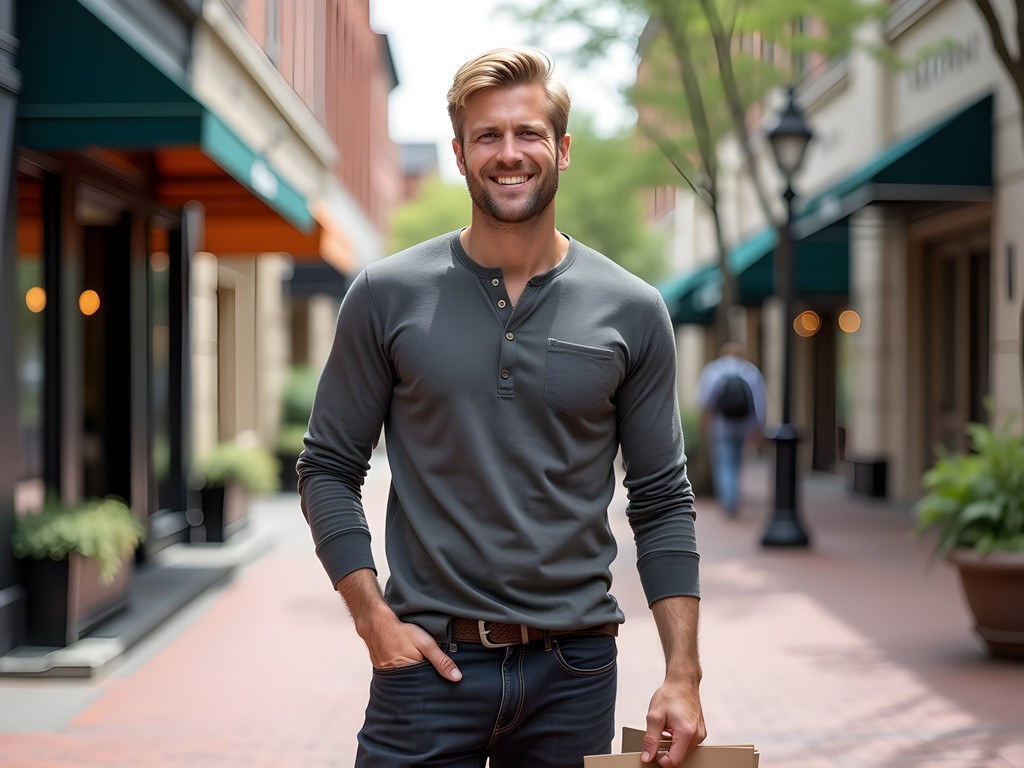 Couple browsing boutique windows along West Hartford Center's main shopping street