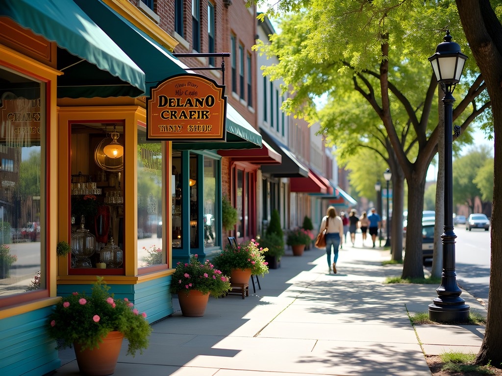 Colorful storefronts of vintage shops in Wichita's Historic Delano District