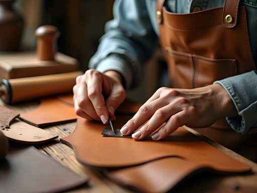 Artisan crafting leather goods in Wichita workshop with traditional tools