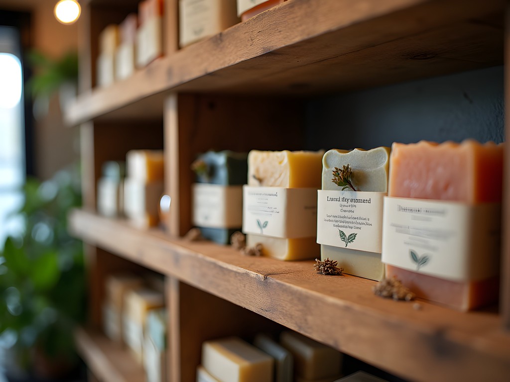 Display of locally made natural soaps and sustainable products in Wichita eco-shop
