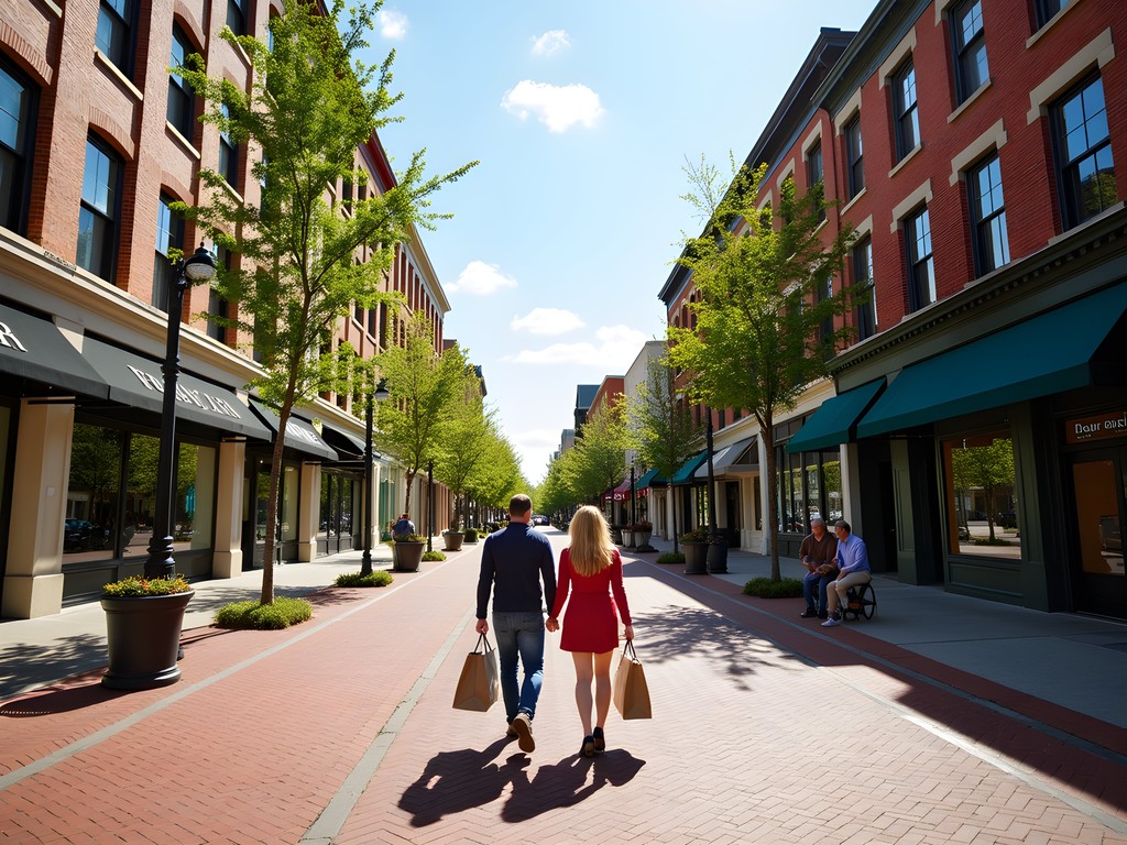 Historic Market Street in downtown Wilmington Delaware with boutique storefronts and shoppers