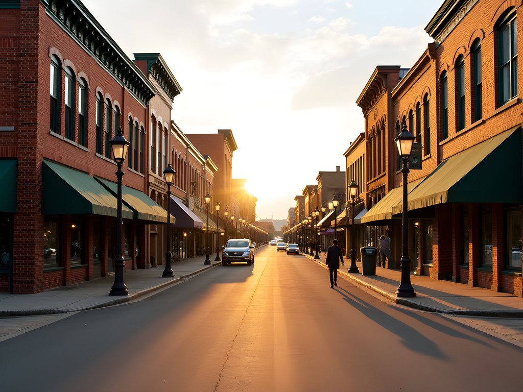 Historic architecture along Aberdeen's Main Street at sunset