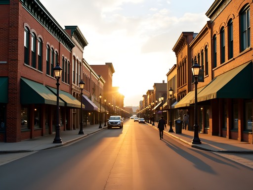 Historic architecture along Aberdeen's Main Street at sunset
