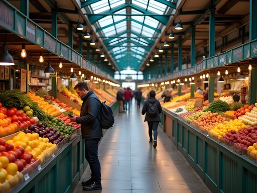Colorful produce and gourmet food stalls at Adelaide Central Market with solo traveler browsing