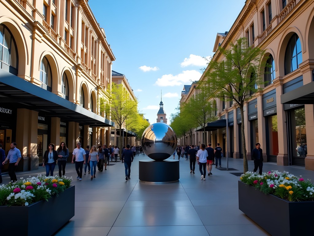Solo traveler exploring Adelaide's historic Rundle Mall pedestrian street with 19th century architecture