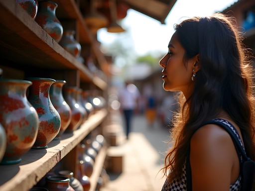 Woman exploring ceramic artisan shops in Areguá near Asunción