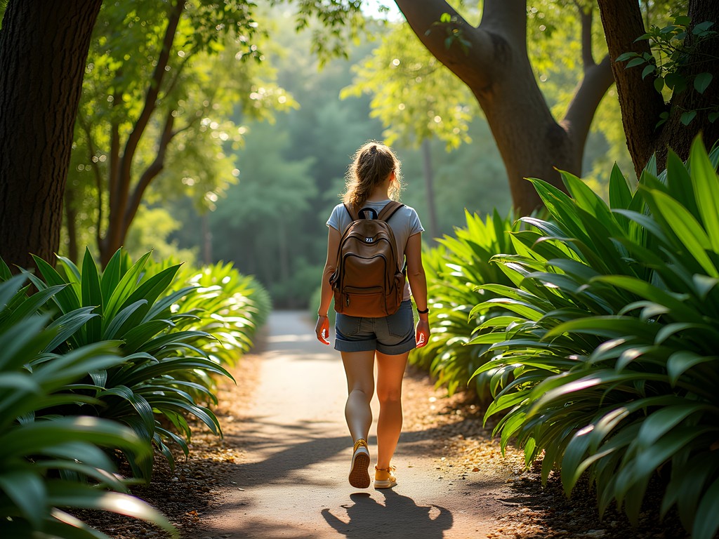 Woman exploring sustainable pathways in Asunción's Botanical Garden