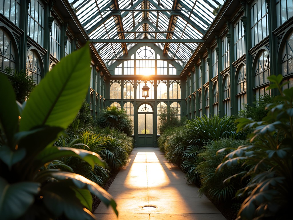 Victorian glasshouse interior at Auckland Domain Wintergardens with tropical plants