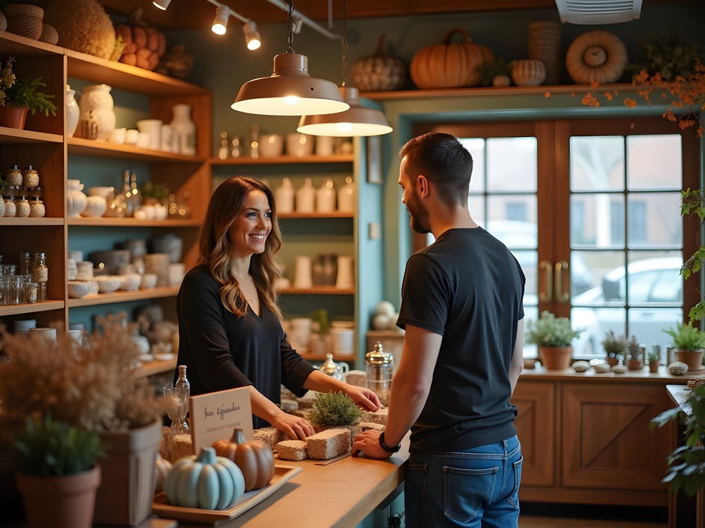 Interior of an artisan shop in Aurora with handcrafted goods and fall decorations
