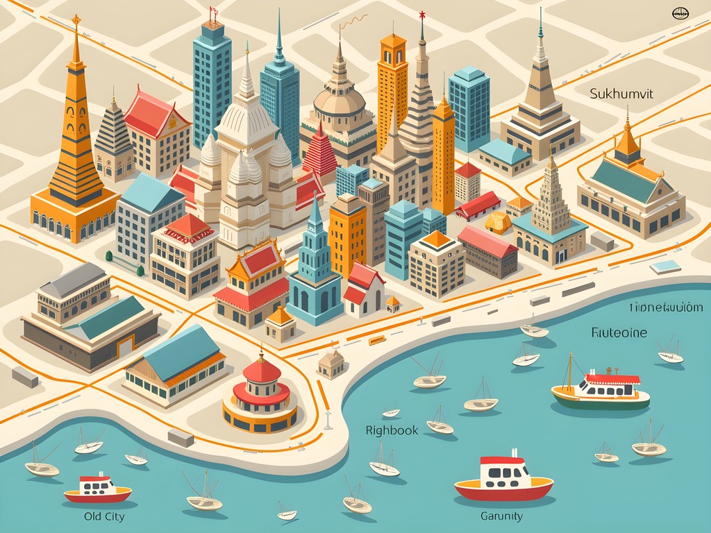 Illustrated map of Bangkok's key districts for solo female travelers