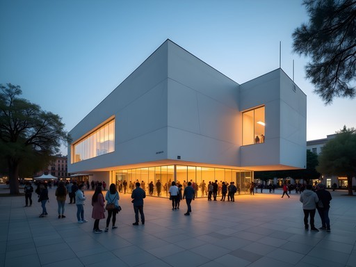 Evening social gathering outside MACBA contemporary art museum in Barcelona