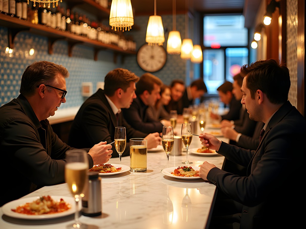Solo traveler enjoying tapas at a bustling Barcelona counter bar