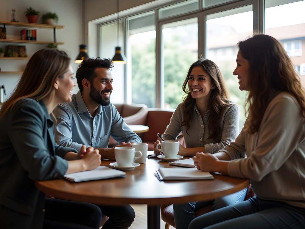 Woman participating in Spanish language exchange at a Bogota café