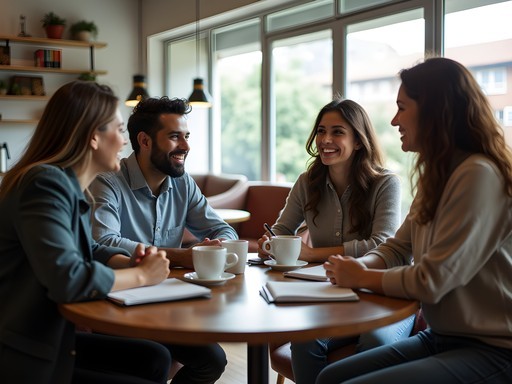 Woman participating in Spanish language exchange at a Bogota café