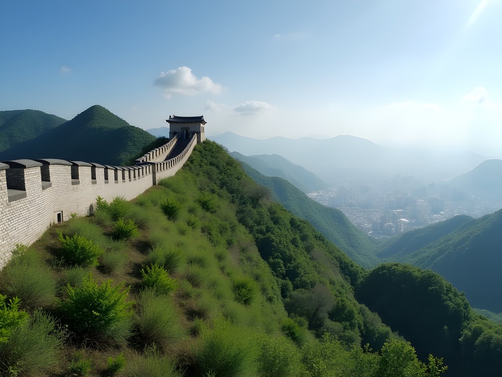 Ancient stone fortress walls winding along Geumjeongsan mountain ridge with Busan city visible below