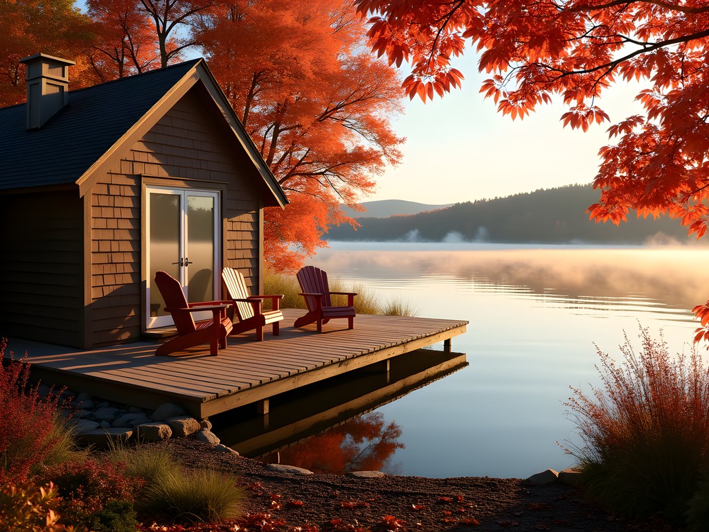 Cozy lakeside cottage with fall foliage in Colchester, Vermont
