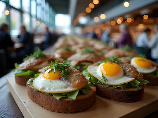 Solo traveler enjoying Danish open-faced sandwiches at Copenhagen food market
