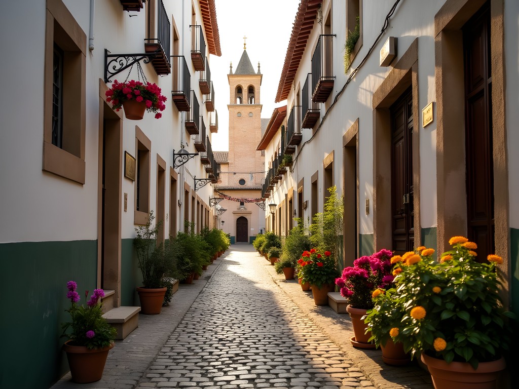 Quiet morning in Calleja de las Flores with Mezquita tower visible