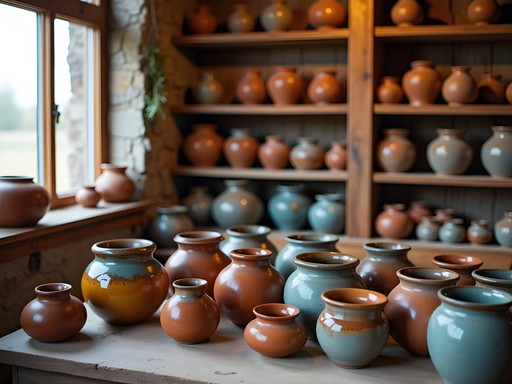 Local pottery studio in Dickinson area showing handmade ceramics with Badlands-inspired glazes