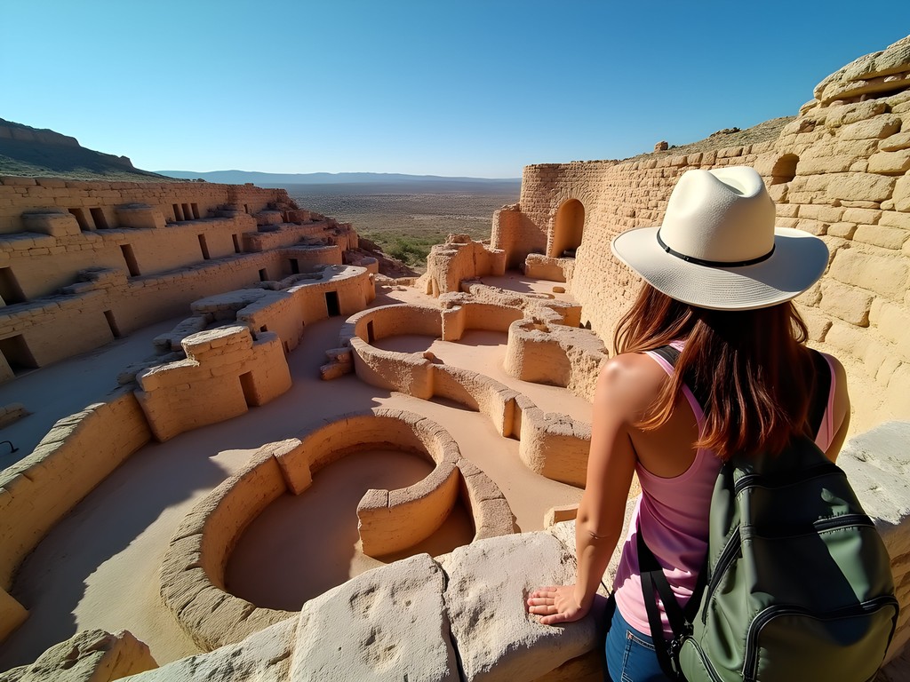 Pueblo Bonito great house ruins at Chaco Canyon New Mexico showing ancient stone architecture