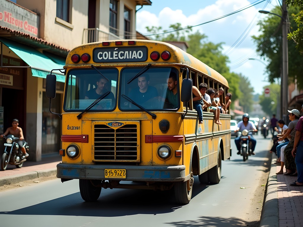Colorful local colectivo bus navigating a busy street in Fernando de la Mora