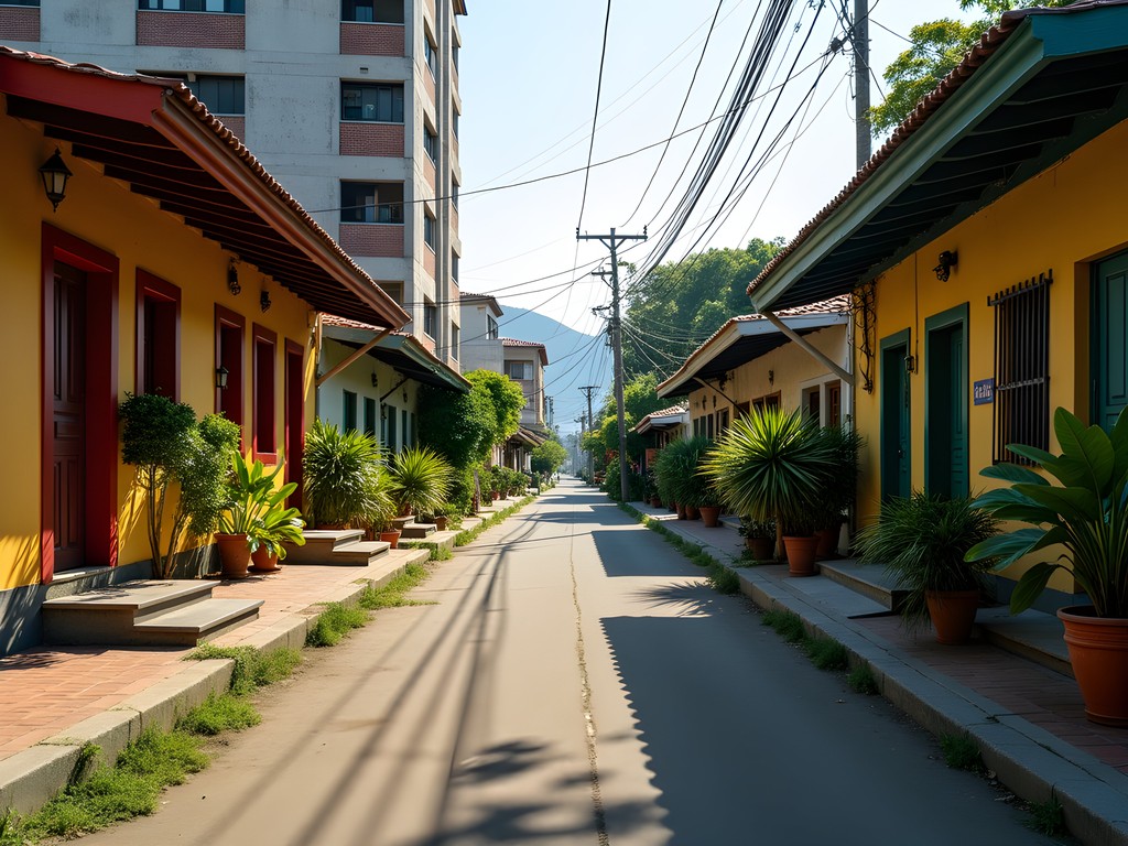 Narrow residential street in Fernando de la Mora with traditional and modern architecture