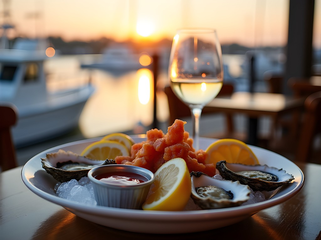 Solo dining experience at Hampton waterfront restaurant with sustainable seafood platter