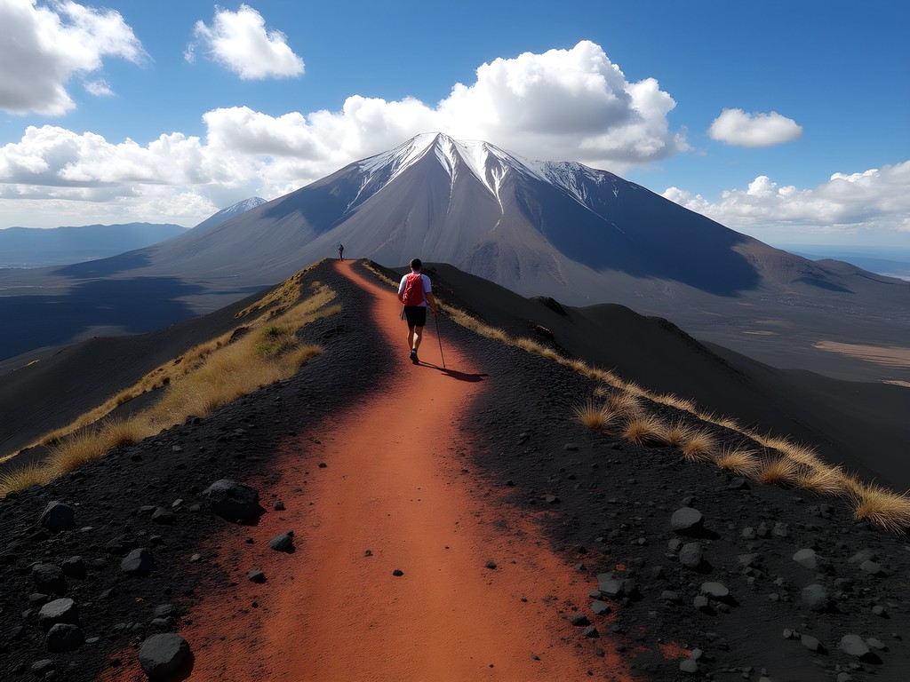 Hiking trail on the slopes of Volcán Antuco in Chile with dramatic mountain views