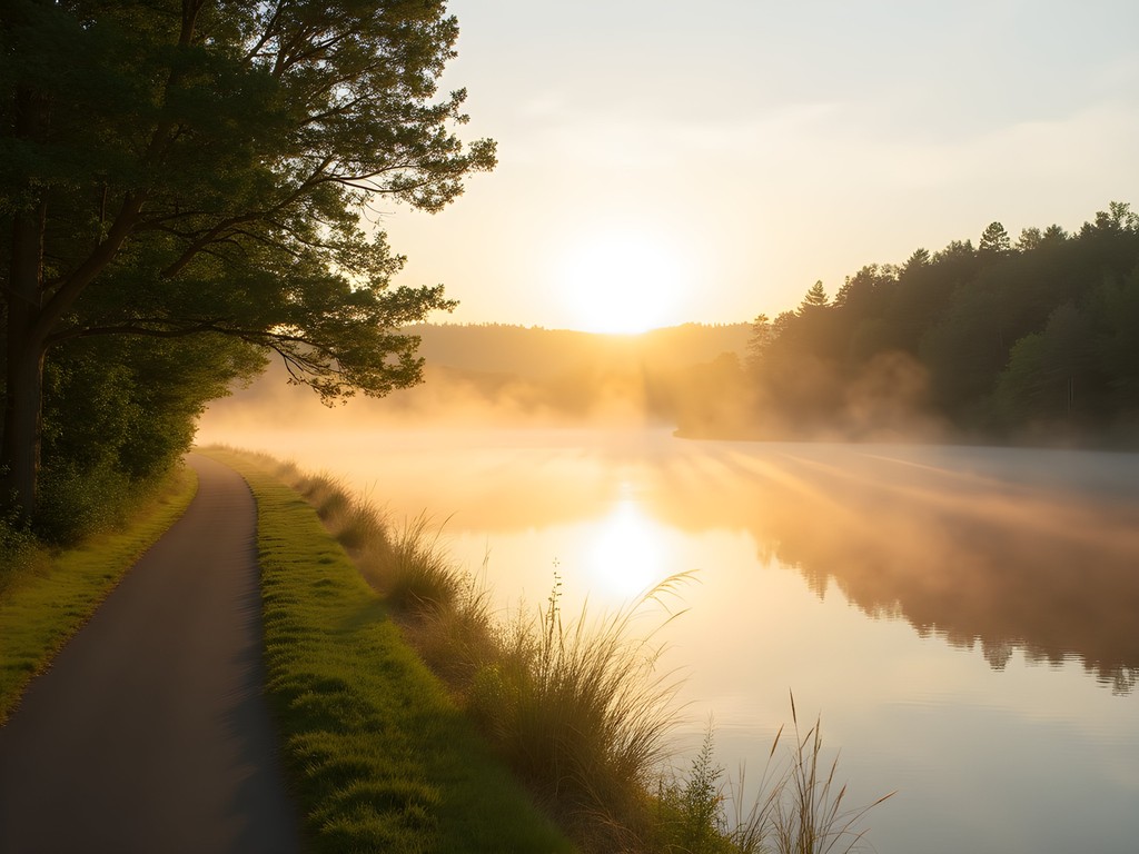 Misty sunrise over the Merrimack River in Hudson, New Hampshire
