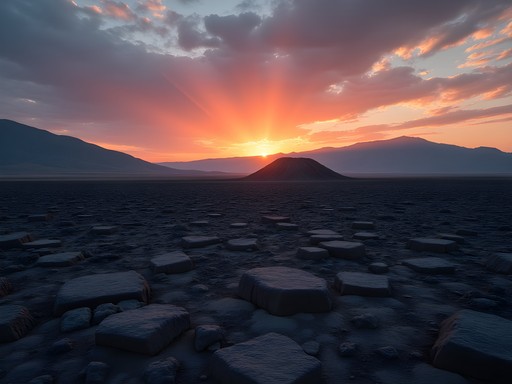 Solo hiker at summit of Inferno Cone at Craters of the Moon National Monument sunrise