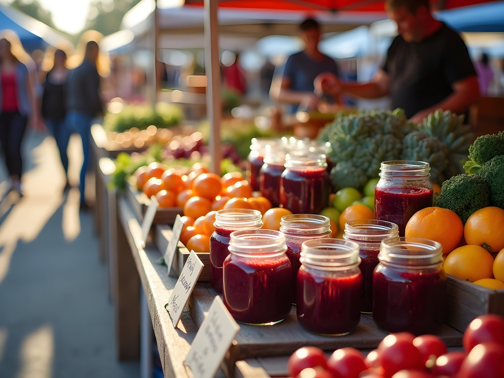 Fresh local produce and huckleberry products at Idaho Falls farmers market