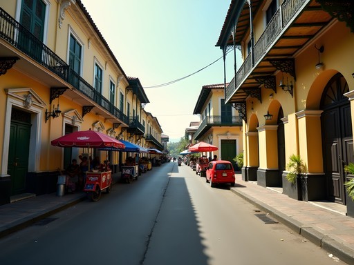 Colonial architecture contrasting with modern street life in downtown Kingston