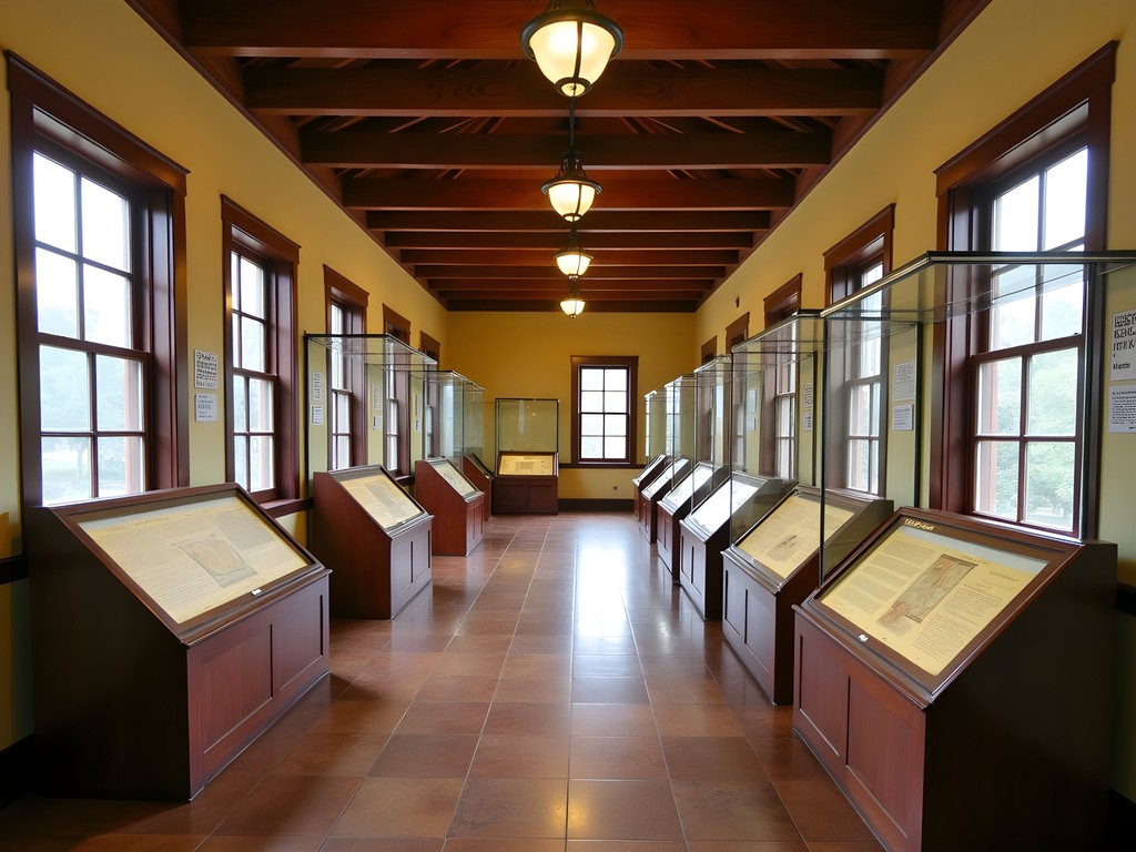 Interior exhibit at Republic of the Río Grande Museum showcasing historical maps and artifacts