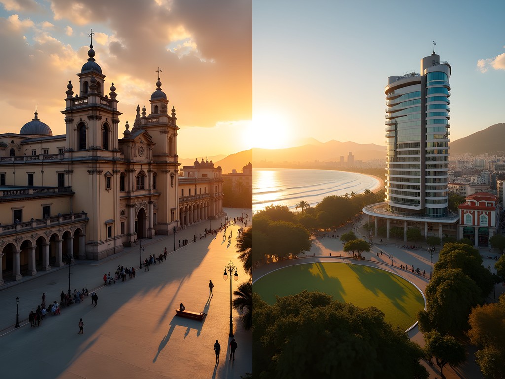Contrast between Lima's historic center and modern Miraflores district