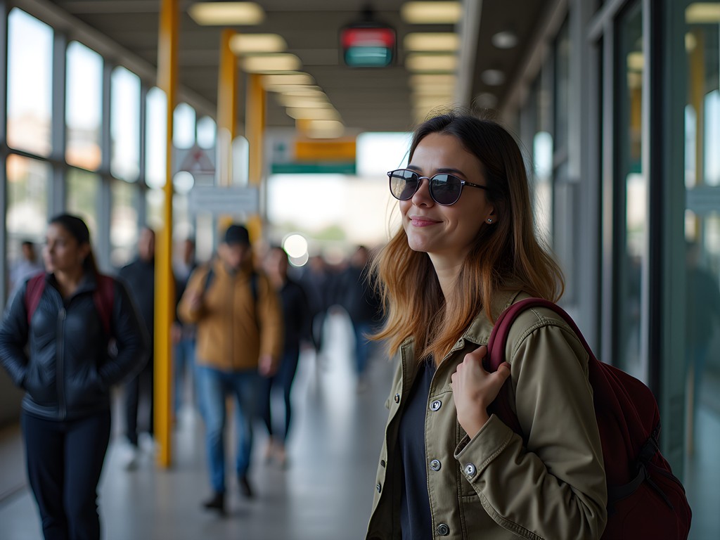 Solo female traveler safely using Lima's Metropolitano bus system
