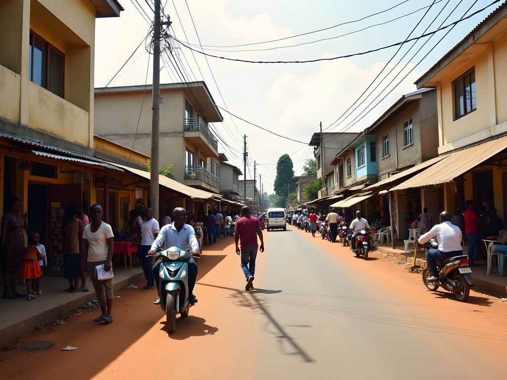 Safe street scene in Mbarara showing pedestrians and local transportation