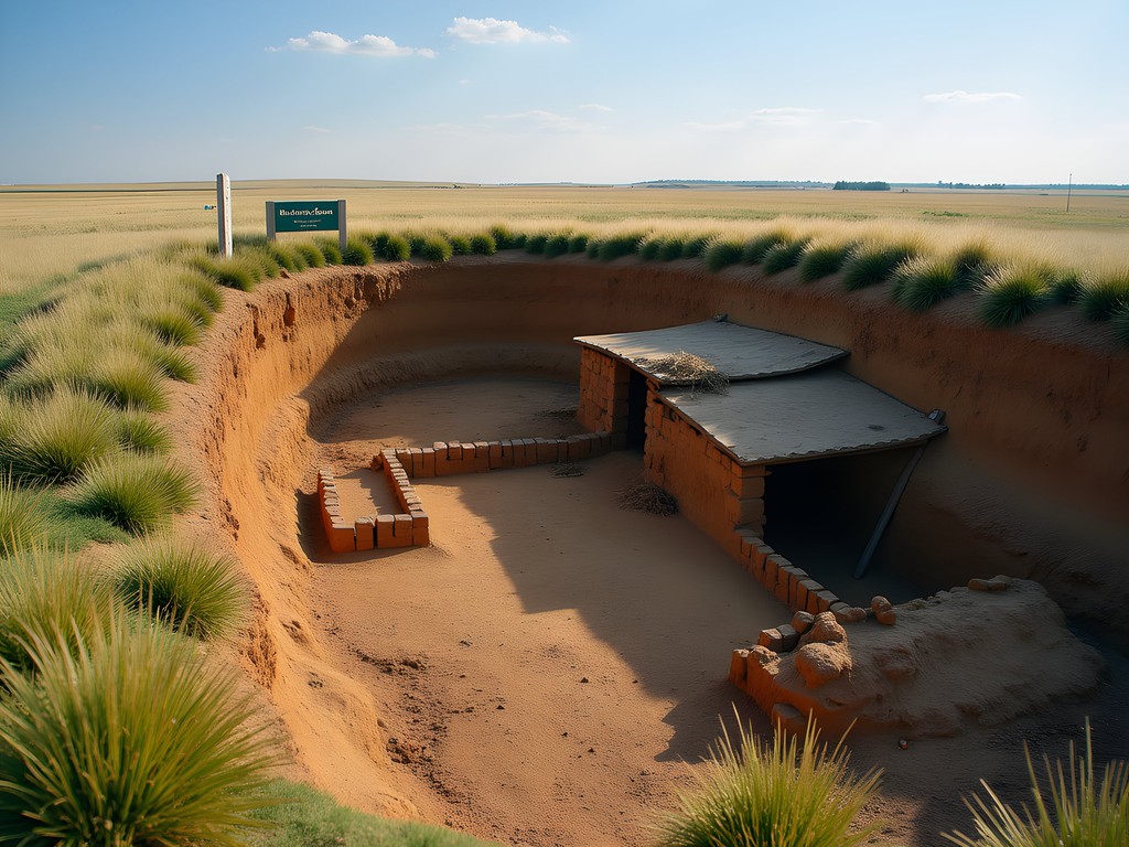 Archaeological dig site at Mitchell Prehistoric Indian Village with exposed ancient structures