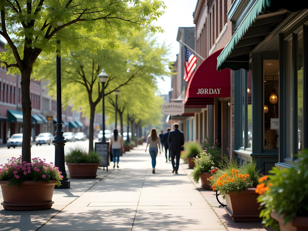 Downtown North Little Rock street scene with local shops and pedestrians