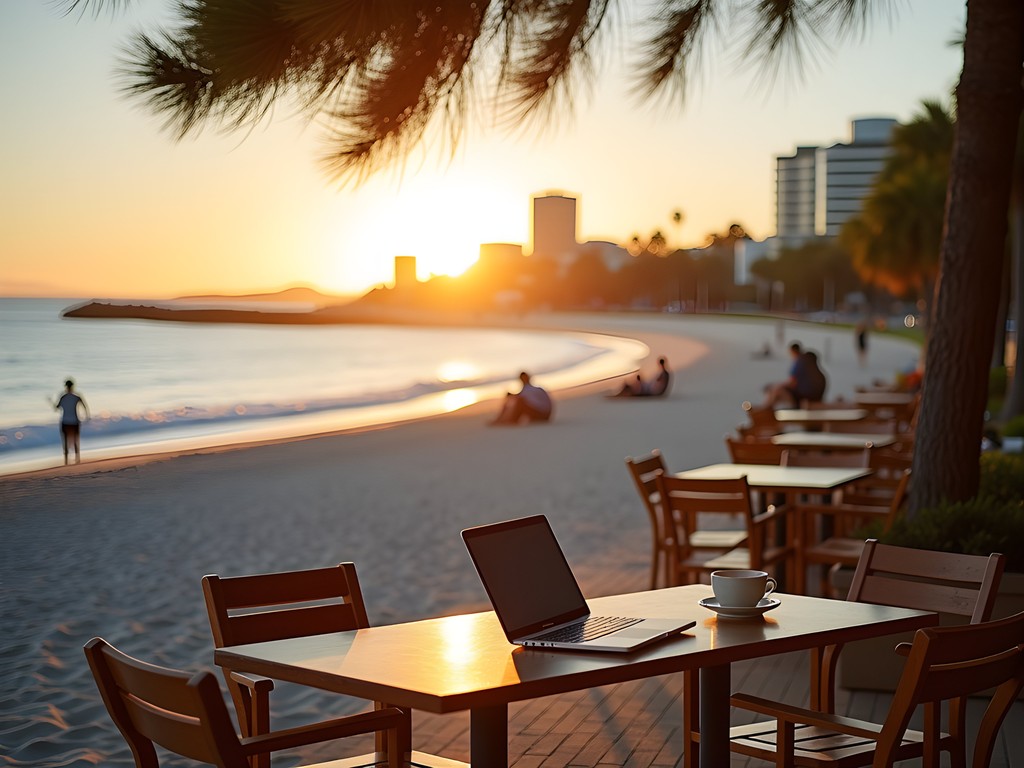 Sunrise remote work session at Cottesloe Beach in Perth