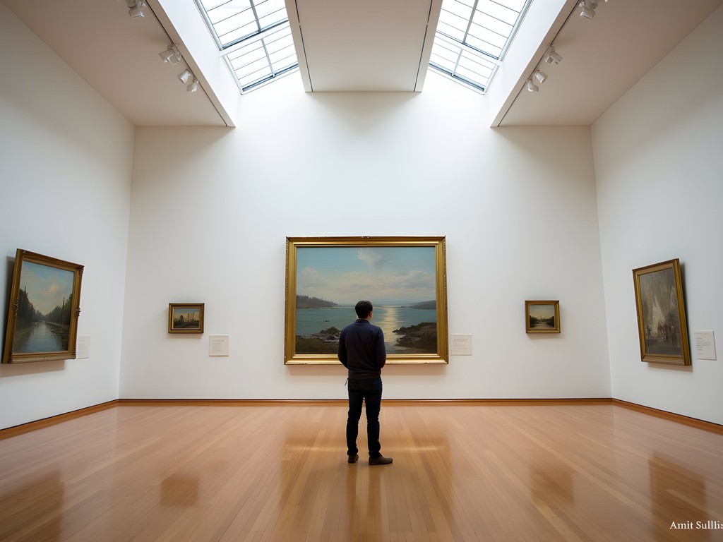 Portland Museum of Art interior with visitor viewing Winslow Homer seascape painting