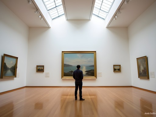 Portland Museum of Art interior with visitor viewing Winslow Homer seascape painting
