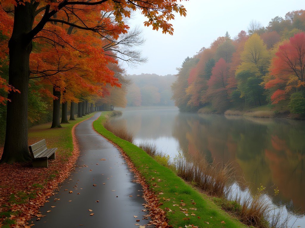 Salisbury Maryland Riverwalk path through fall trees along Wicomico River