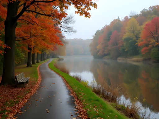 Salisbury Maryland Riverwalk path through fall trees along Wicomico River